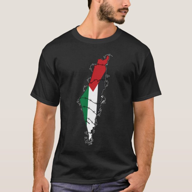 Camiseta Liberdade Palestina Barbed Wire Mapa da Liberdade  (Frente)