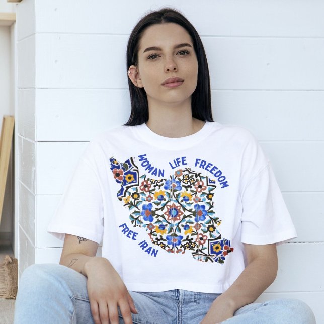 Camiseta Liberdade para a vida das mulheres | Azulejos pers (Woman Life Freedom | Persian Tiles Blue T-Shirt)