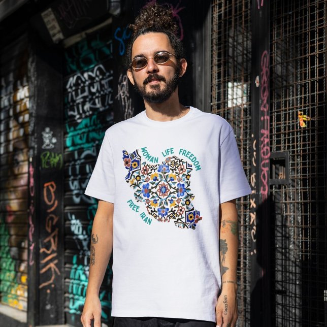 Camiseta Liberdade para a vida das mulheres | Azulejos pers (Woman Life Freedom | Persian Tiles Green T-Shirt)
