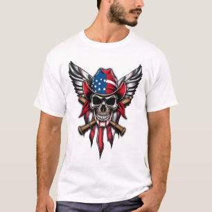 Camiseta Liberdade selvagem, crânio americano com morcegos