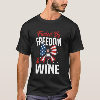 Camiseta Liberdade & Vinho Patriótico 4 de Julho EUA Coquet