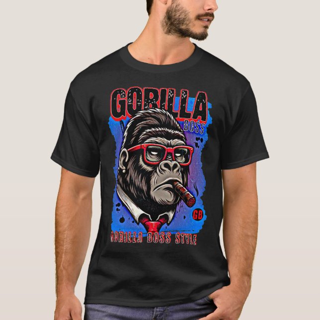 Camiseta Libere seu interior alfa com o Design Gorilla Boss (Frente)