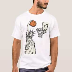 Camiseta Liberty Basquete Enterrada Desenho de Gravura Vint