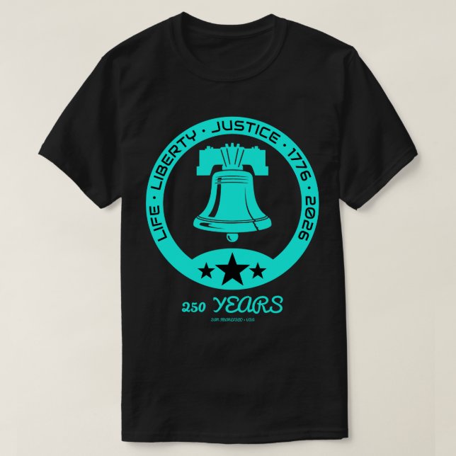 Camiseta Liberty Bell 250-Year Emblem, 1776–2026 Edition US (Frente do Design)