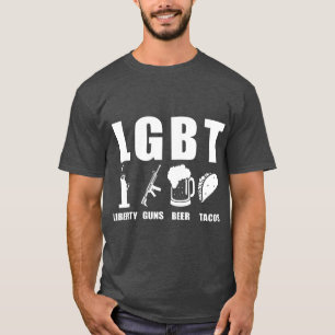 Camiseta Liberty Guns Beer Tacos LGBT Engraçado Parody Gif