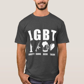 Camiseta Liberty Guns Beer Tacos LGBT Engraçado Parody Gift