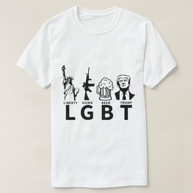 Camiseta "Liberty Guns Beer Trump" (Frente do Design)