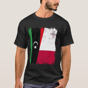 Camiseta Líbia Malta Metade Bandeira Líbia Raízes Maltesas