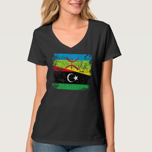 Camiseta Libiyan Roots Half Amazigh Flag Orgulhento Libiyan (Frente)