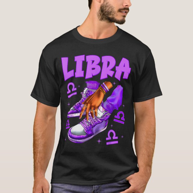Camiseta Libra Girl Birthday Black Woman Sneakers Zodiac Si (Frente)