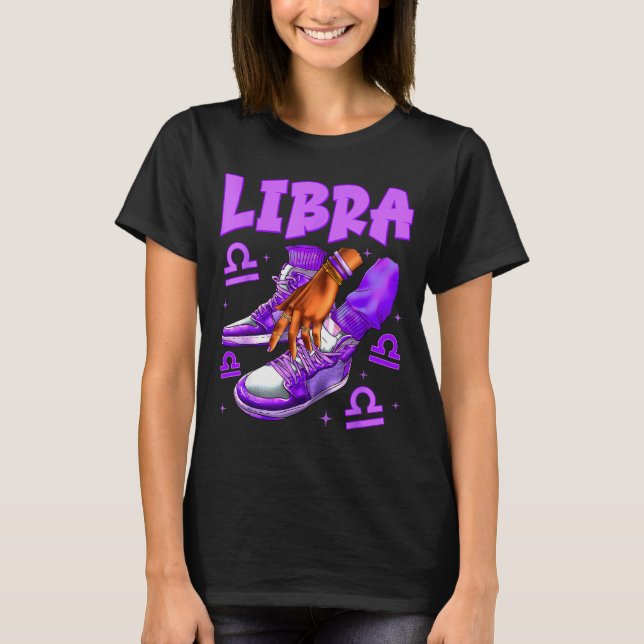 Camiseta Libra Girl Birthday Black Woman Sneakers Zodiac Si (Frente)