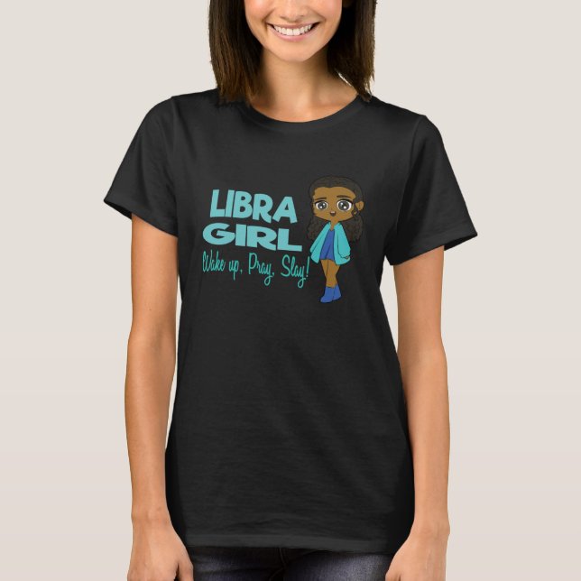 Camiseta Libra Girl Black Queen Black Women Afro Zodiac (Frente)
