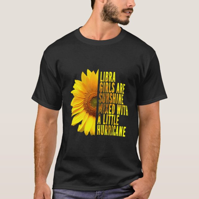 Camiseta Libra Mulher Setembro Outubro Aniversário Sunflowe (Frente)