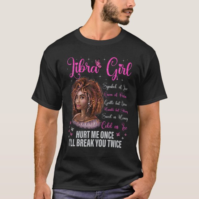 Camiseta Libra Negra Rainha Negra Zodiac Aniversário Afro N (Frente)