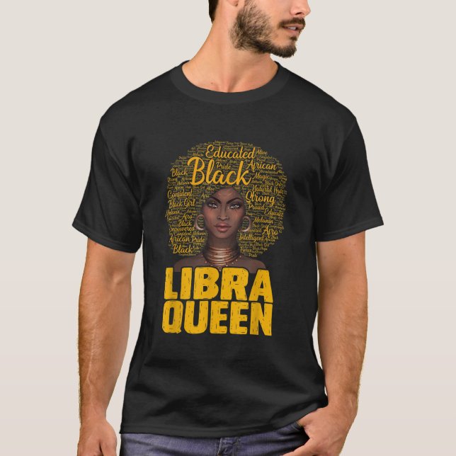 Camiseta Libra Rainha Negra Mulher Negra Afro-Africana Cabe (Frente)