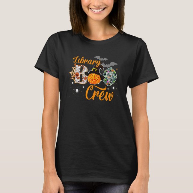 Camiseta Library Boo Crew School Librarian Halloween Librar (Frente)