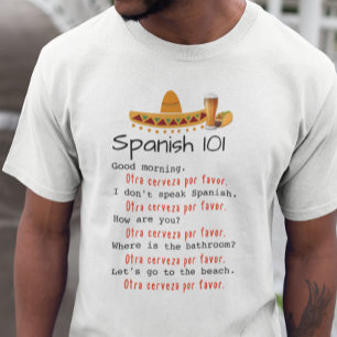 Camiseta Lição de Língua Espanhola 101 Divertida Cerveja de