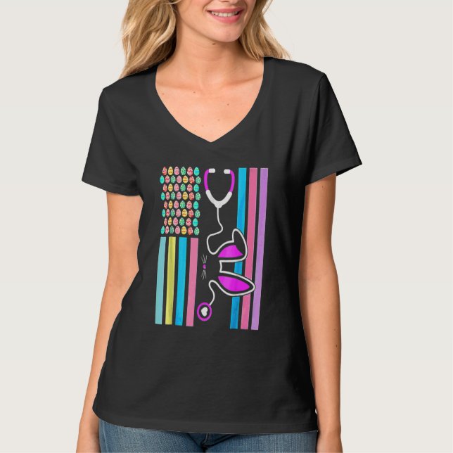 Camiseta Licença Americana De Ovos Stethoscope Enfermeira B (Frente)