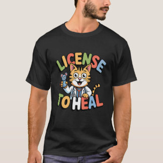 Camiseta Licença para Curar, Gato Tigre Tabby Engraçado Vet