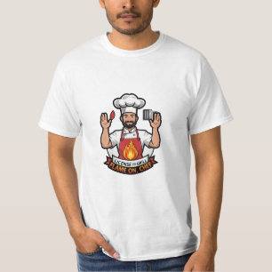 Camiseta Licença para Grill - Flame On, Chef Cartoon Tee