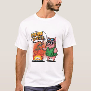 Camiseta Licença para Grill Funny CHURRASCO Pig