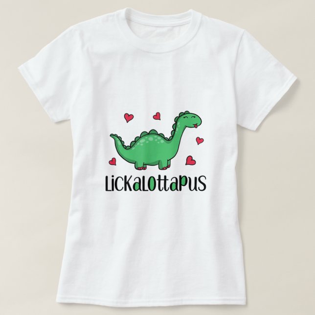Camiseta Lickalottapus Dinossaur Com Corações Engraçado Lés (Frente do Design)