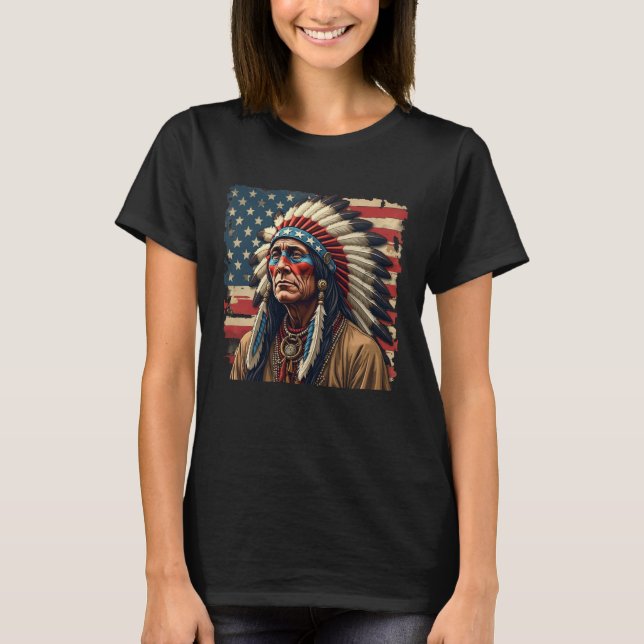 Camiseta Líder Indiano Patriótico Americano (Frente)