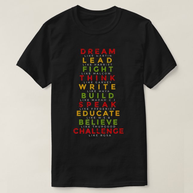 Camiseta Líderes Africanos-excelentes da História Negra Mês (Frente do Design)