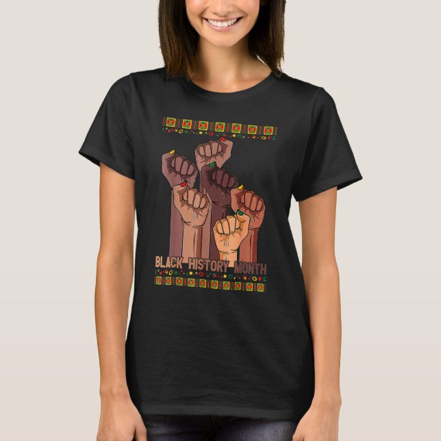 Camiseta Líderes Inspiradores Prendam Historia na Mão Negra (Frente)