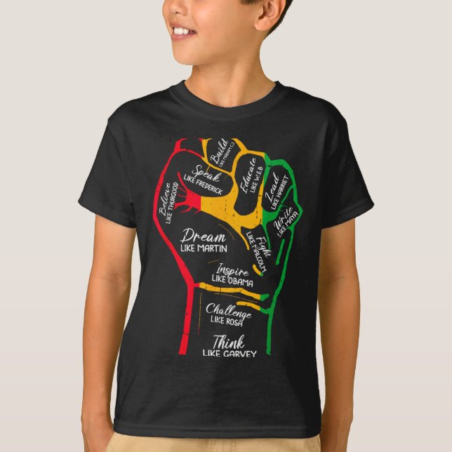 Camiseta Líderes Negros Inspiradores Poder Punho Mão Mês da (Frente)