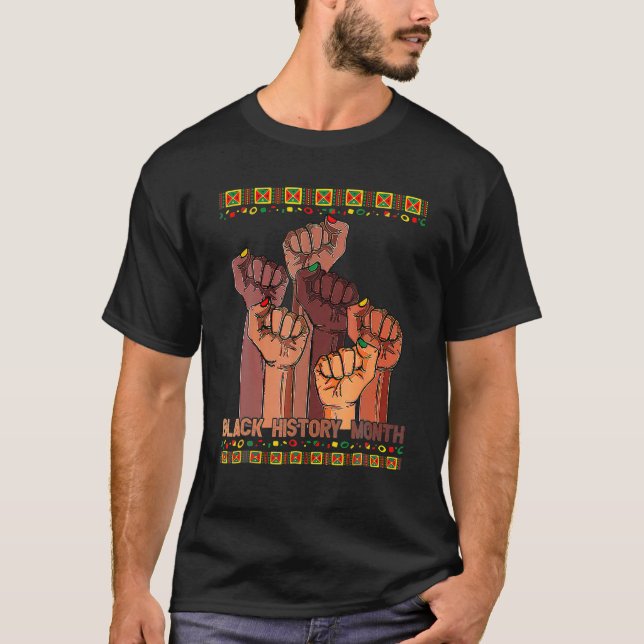Camiseta Líderes Negros Inspiradores Punho Poderoso Mão Mês (Frente)
