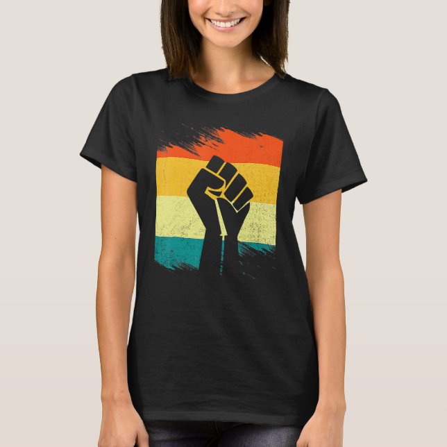 Camiseta Líderes Negros Inspiradores Punho Poderoso Mão Mês (Frente)