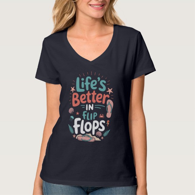 Camiseta Life is Better in Flip-Flops – Fun Tropical Beach (Frente)