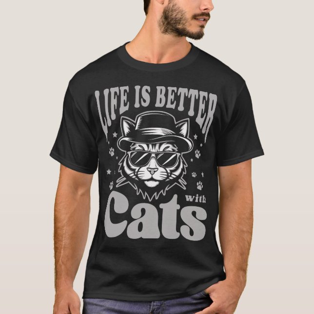 Camiseta Life Is Better With Cats Cool Retro (Frente)