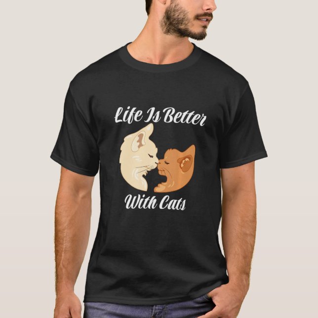 Camiseta Life Is Better With Cats Cute Valentine's Day Cat  (Frente)