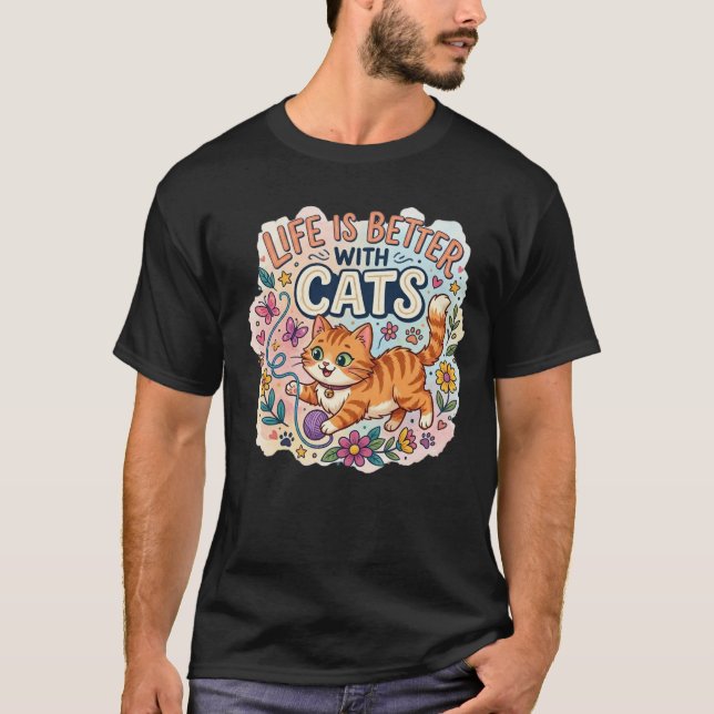 Camiseta  Life is Better With Cats Watercolor Illustration (Frente)
