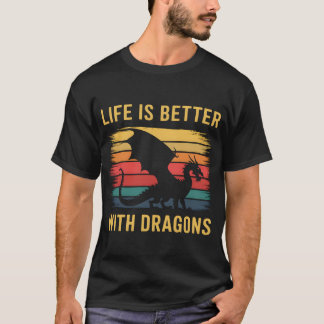 Camiseta Life Is Better With Dragons Stripes Vintage Dragon