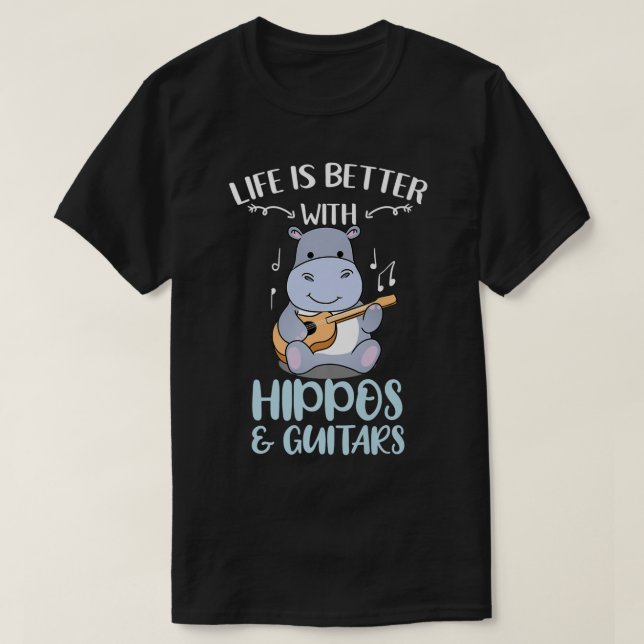 Camiseta Life Is Better With Hippos And Guitars Premium  (Frente do Design)