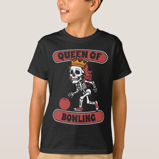 Camiseta Liga da Equipe de Esqueleto da boliche - Rainha do (Frente)