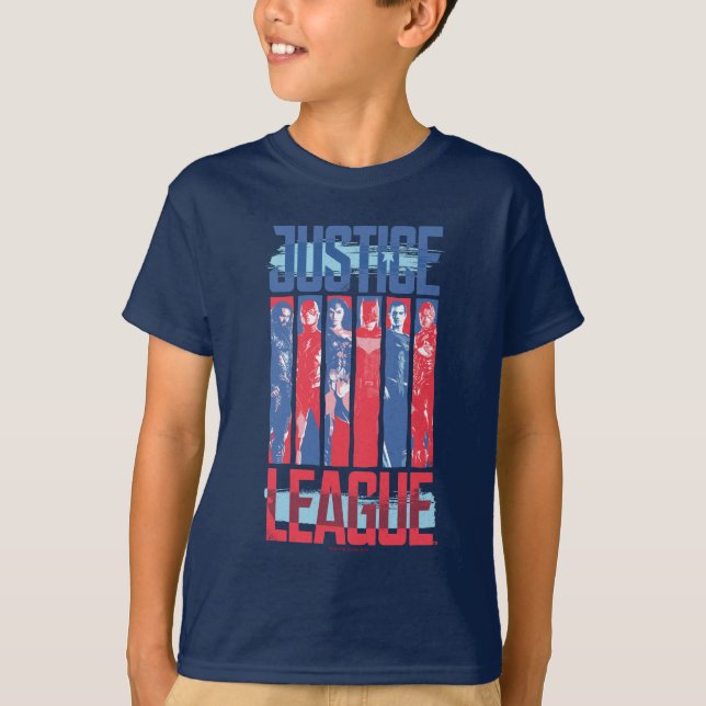 Camiseta Liga da Justiça | Blue & Red Group Pop Art (Frente)
