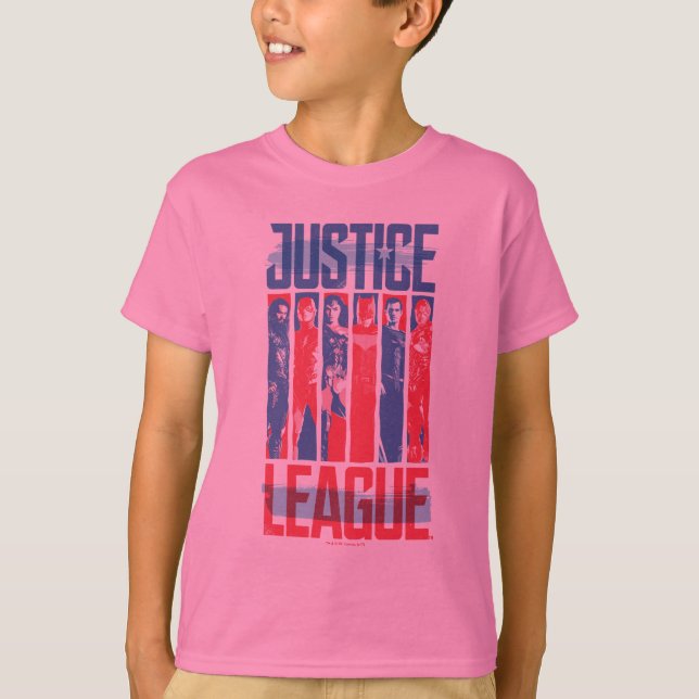 Camiseta Liga da Justiça | Blue & Red Group Pop Art (Frente)