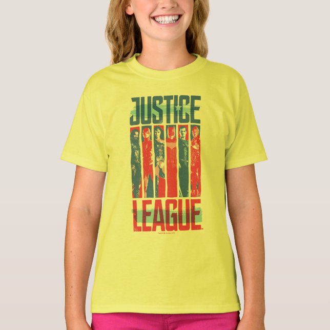 Camiseta Liga da Justiça | Blue & Red Group Pop Art (Frente)