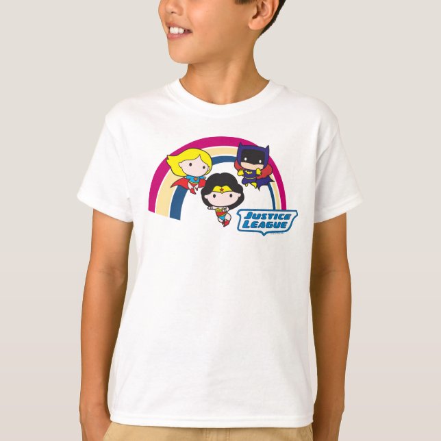 Camiseta Liga da Justiça Chibi - Arco-Íris (Frente)