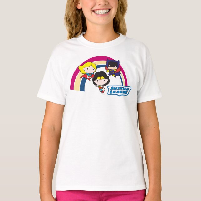 Camiseta Liga da Justiça Chibi - Arco-Íris (Frente)