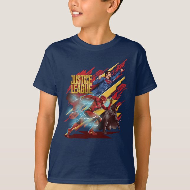 Camiseta Liga da Justiça | Crachá Superman, Flash e Batman (Frente)