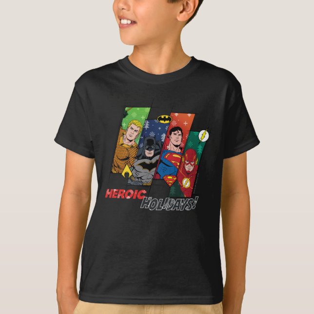 Camiseta Liga da Justiça "Feriados Heroicos!" (Frente)