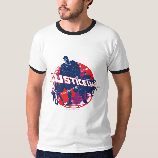 Camiseta Liga da Justiça, Heróis Globais e Globo (Frente)