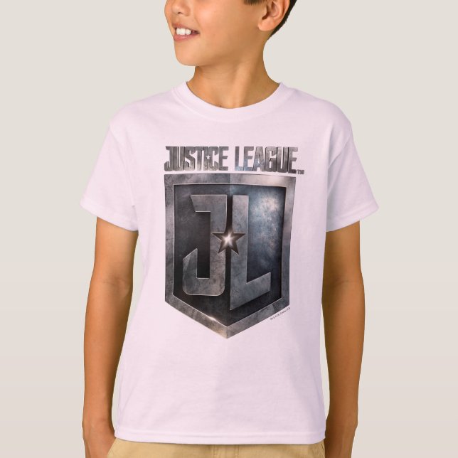 Camiseta Liga da Justiça | Invólucro metálico JL (Frente)
