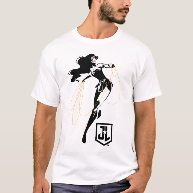 Camiseta Liga da Justiça | Mulher Maravilha Com Pop de Laço (Frente)