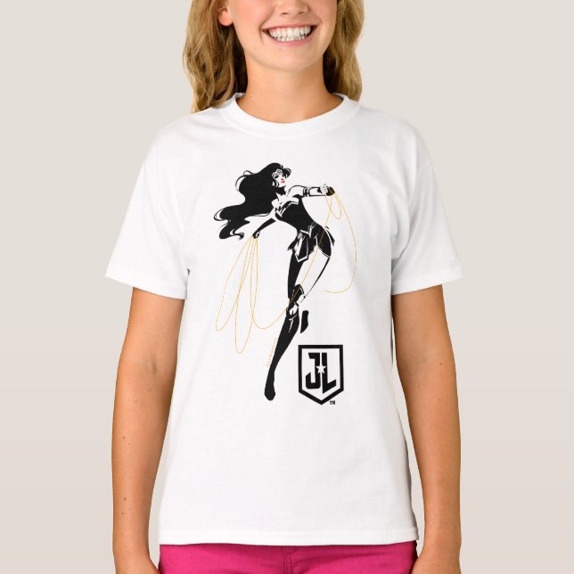 Camiseta Liga da Justiça | Mulher Maravilha Com Pop de Laço (Frente)